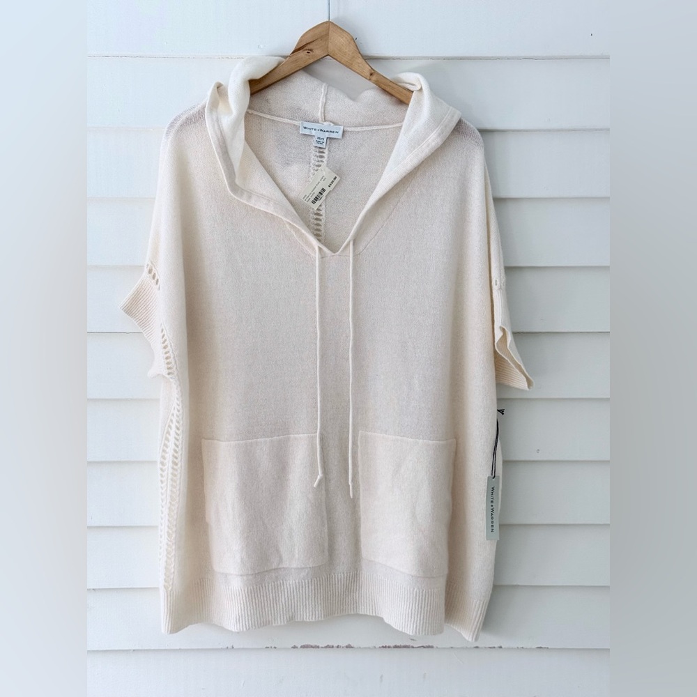 NWT White + Warren 100% Cashmere Cream Hoodie Pop-Over Sweater XS / S - Picture 3 of 7
